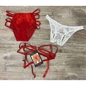 Yandy Valentines Lace Lingerie and Strappy Rhinestone Garter Belt Sz Small Lot B